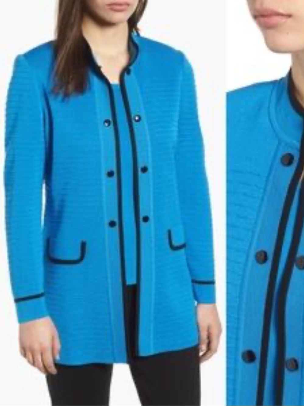 Ming Wang Women’s Longline Cardigan Blue and Black size Large